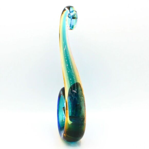Vintage Murano Style Art Glass Sculpture Blue Amber Abstract Swirl Wave Design - Picture 6 of 8